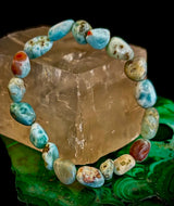 Larimar Nugget Stretch Bracelet – Small Wrist Fit | Natural Larimar Stone Bracelet | Ocean Energy Healing Jewelry