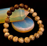 Gray Map Jasper & Lava Stone Bracelet – 8mm Natural Stone Beads | Unisex Stretch Bracelet | Grounding & Diffuser Jewelry