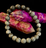 Gray Map Jasper & Lava Stone Bracelet – 8mm Natural Stone Beads | Unisex Stretch Bracelet | Grounding & Diffuser Jewelry