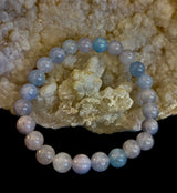 Aquamarine Beaded Bracelet – Reiki-Infused Calm, Clarity & Communication Jewelry (Medium Wrist)