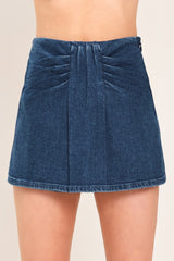 INDIGO RUCHING DENIM SKORT