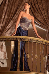 Ladivine J886 Sleek Fitted Gown Strapless Shimmering Beaded Bodice