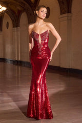 Ladivine J894 Deep Illusion Neckline Shimmering Sequin Mermaid Dress