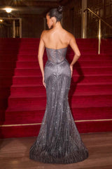 Ladivine J903 Lavish Crystal Encrusted Sheer Corset Bodice Fitted Gown