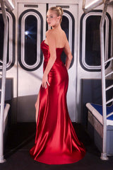 Ladivine J906 Show Stopper Sleek Fitted Liquid Satin Gown