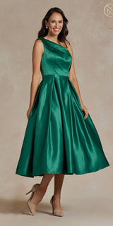Nox Anabel JE931 One Shoulder Satin Tea Length Gown