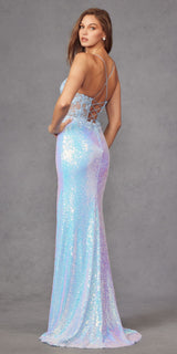 Juliet JT2433A Long Leaf Lace Embroidered Bodice Fitted Slit Gown