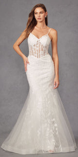 Juliet JT2441SW Long Corset Bodice Embellished Mermaid Wedding Dress