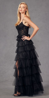 Juliet JT2451S Long Lace Bodice Sleeveless A-line Ruffled Gown