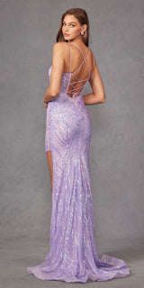 Juliet JT2473R Long Fitted Sequin Lace Applique Boned Corset Gown