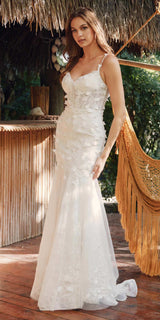Juliet JT2475UW Long 3D Floral Applique Fitted Mermaid Gown