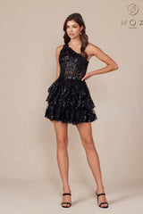 Nox Anabel K855 One Shoulder A-Line Embellished Homecoming Dress