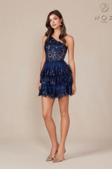 Nox Anabel K855 One Shoulder A-Line Embellished Homecoming Dress