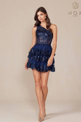 Nox Anabel K855 One Shoulder A-Line Embellished Homecoming Dress
