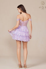 Nox Anabel K856 Short Off the Shoulder A-Line Tiered Skirt Dress