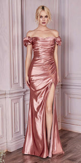 Cinderella Divine KV1056 Fitted Gathered Satin Gown