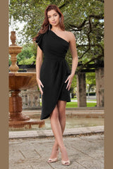The Kelli Sophisticate One Shoulder Asymmetrical Midi (Blk) - treasures-4-u-2-day