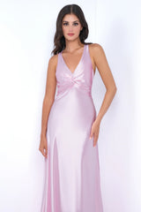 Odette Twist Detail Luxe Satin Fabric Maxi Dress (Pink) - treasures-4-u-2-day