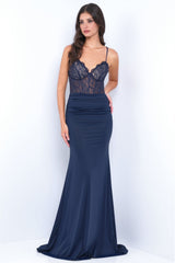 Misha Lace Bralette Scalloped Edge Eyelash Lace Gown (Navy) - treasures-4-u-2-day
