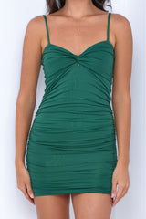 The Gwen Twist Front Ruched Detail Mini Dress (Emerald) - treasures-4-u-2-day