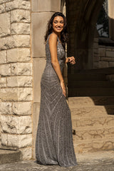 Lara 29528 - Thigh High Slit Beaded Gown