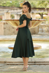 Maldives Puff Sleeve Ruched Detail Midi Dress (Hunter Green) - treasures-4-u-2-day