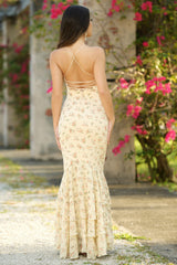Greta Floral Mix Slit Detail Lace Up Maxi Gown (Yellow) - treasures-4-u-2-day