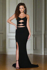The Kira Cut Out Cinched Gathered Slit Detail Gown (Black) - treasures-4-u-2-day