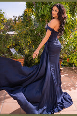 Katrina Off-The-Shoulder Sequin Sweetheart Formal Gwn (Navy) - treasures-4-u-2-day
