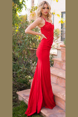 The Rylie Lace Bralette Sheer Lace Trim Ruched Gown (Red) - treasures-4-u-2-day