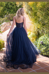 The Yasmin Boning Bodice A-Line Tulle Formal Gown (Navy) - treasures-4-u-2-day