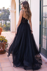 The Yasmin Floor-Length A-line Tulle Skirt Gown (Black) - treasures-4-u-2-day