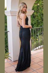 Rylie Lace Bralette Jewels Bespangled Ruched Gown (Black) - treasures-4-u-2-day