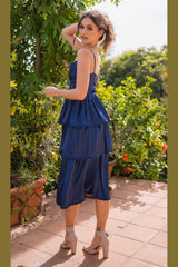 The Maeve Lace-Up Corset Tiered Slit Skirt Midi Dress (Navy) - treasures-4-u-2-day