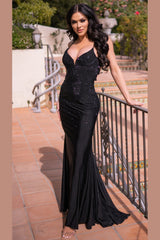 Natasha Jewels Bespangled Open Corset Satin Gown (Black) - treasures-4-u-2-day