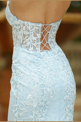 Reva Applique Corset Bodice Formal Wear Gown (Light Blue) - treasures-4-u-2-day