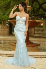 Reva Applique Corset Bodice Formal Wear Gown (Light Blue) - treasures-4-u-2-day