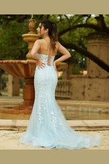 Reva Applique Corset Bodice Formal Wear Gown (Light Blue) - treasures-4-u-2-day