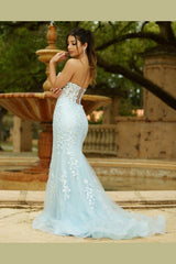 Reva Applique Corset Bodice Formal Wear Gown (Light Blue) - treasures-4-u-2-day