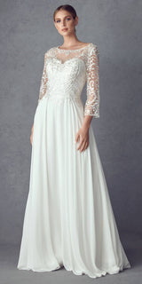 Juliet M11 Appliqued Long A-Line Dress Chiffon Quarter Sleeves