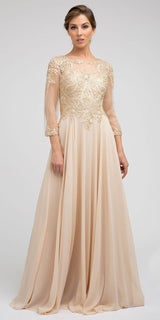 Juliet M12 Quarter Sleeved Embroidered Long A-Line Chiffon Dress