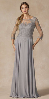 Juliet M12 Quarter Sleeved Embroidered Long A-Line Chiffon Dress