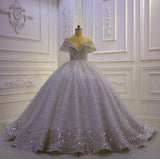 Luxurious Off-Shoulder Wedding Dress With Shiny Beads EDL178