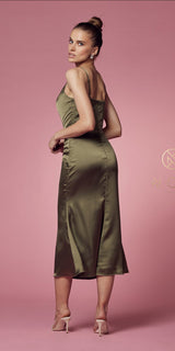 Nox Anabel R1027 Tea Midi-Length Formal Gown with Cowl Neckline