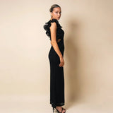 Articat Elegant Sleeveless Slant Shoulder Flower Dress Women Spring/Summer 2025 Sexy Mesh Wrap Hip Dress Party Evening Dress