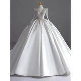 Long Sleeve Satin V-neck Wedding Gown EDW109