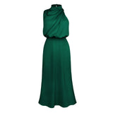 Summer Luxury Sleeveless Silk Satin Long Dress Women Elegant Off Shoulder Celebrity Evening Dress Partywear Lady Trumpet Dress