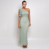 Articat Elegant Sleeveless Slant Shoulder Flower Dress Women Spring/Summer 2025 Sexy Mesh Wrap Hip Dress Party Evening Dress