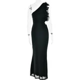 Articat Elegant Sleeveless Slant Shoulder Flower Dress Women Spring/Summer 2025 Sexy Mesh Wrap Hip Dress Party Evening Dress