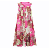 Retro Printed Strapless Long Dress Fashion Women's Sleeveless Off Shoulder Pleated Vestidos 2025 Summer Lady Beach Party Robes